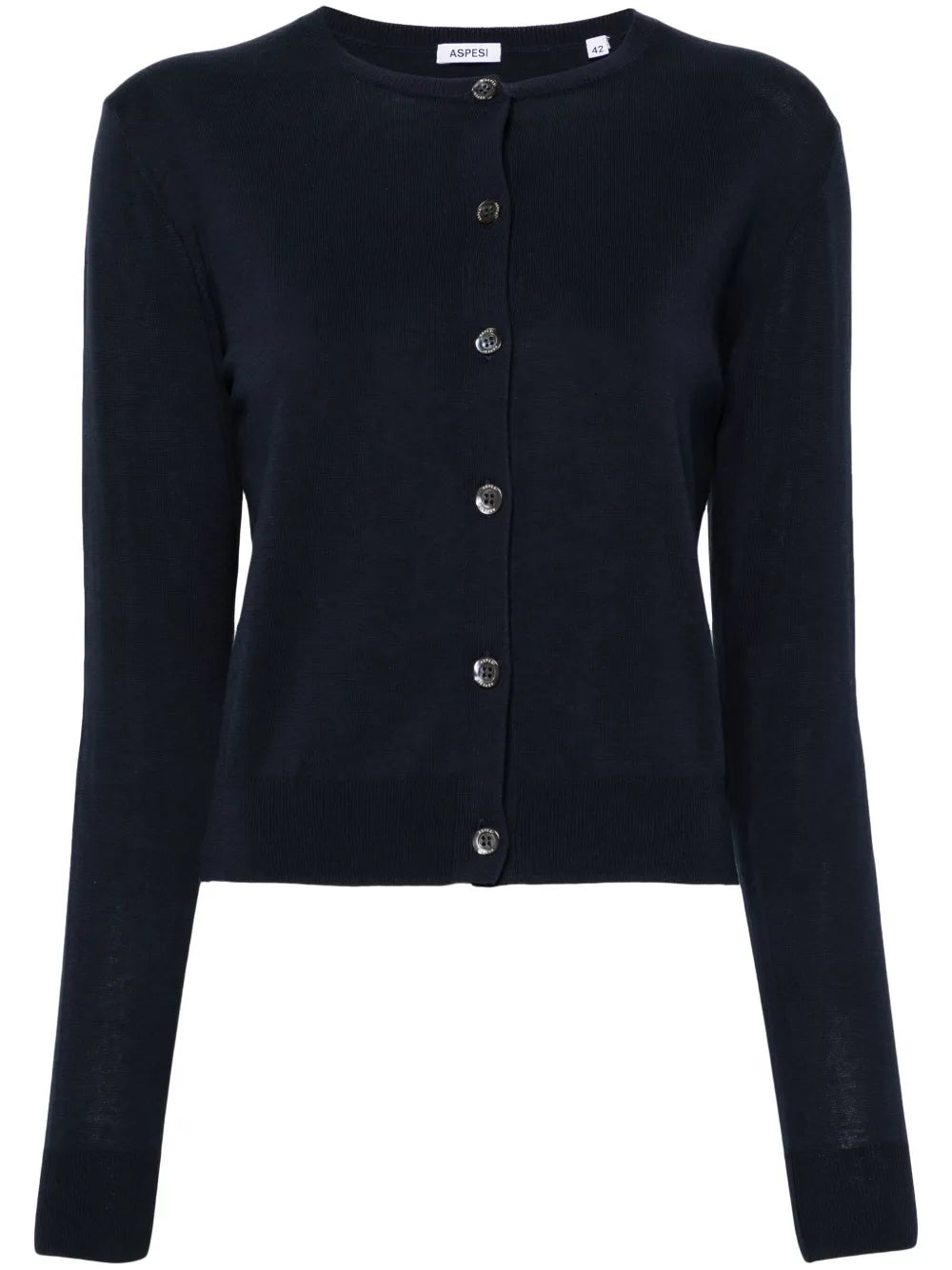 Crew-Neck Fine-Knit Cardigan