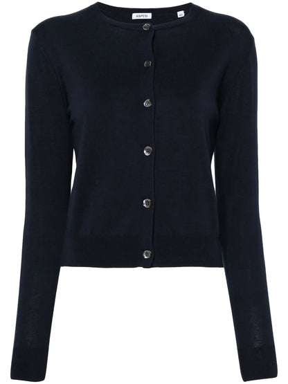 Crew-Neck Fine-Knit Cardigan