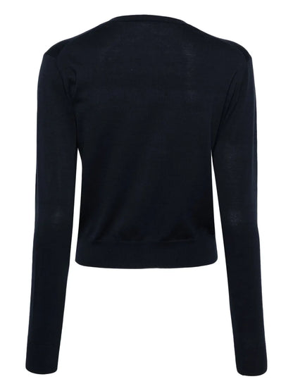 Crew-Neck Fine-Knit Cardigan