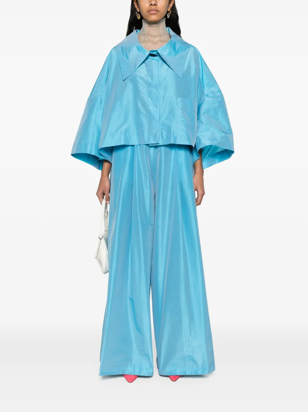 Mid-Rise Taffeta Palazzo Trousers