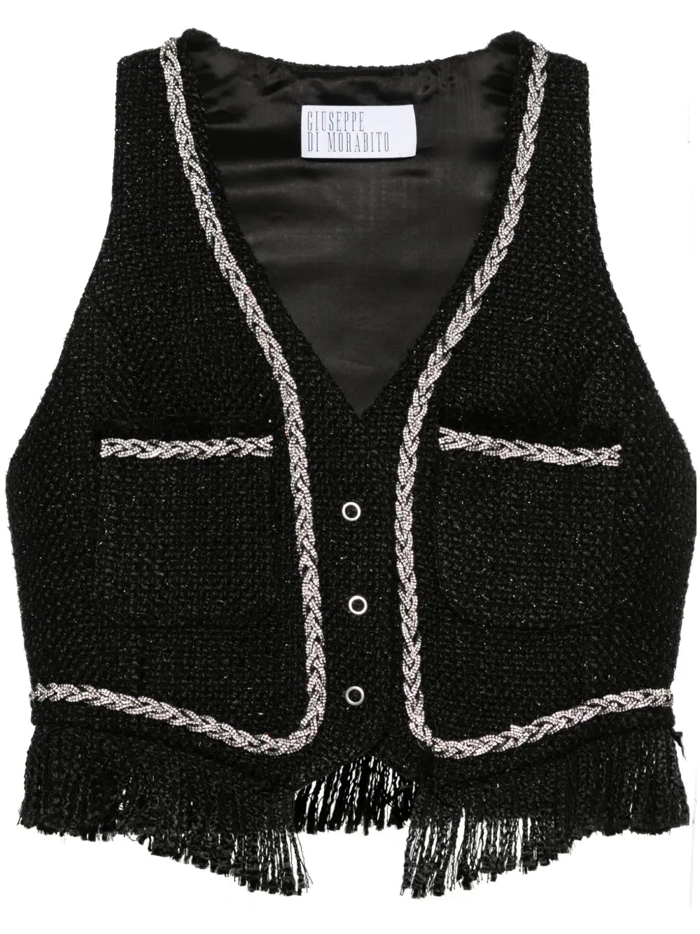 Rhinestone-Embellished Bouclé Vest
