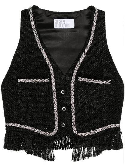 Rhinestone-Embellished Bouclé Vest