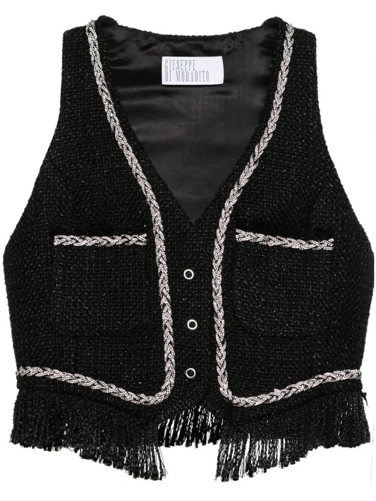 Rhinestone-Embellished Bouclé Vest