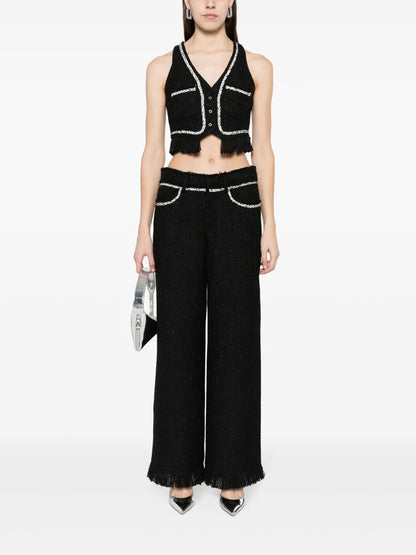 Rhinestone-Embellished Bouclé Trousers