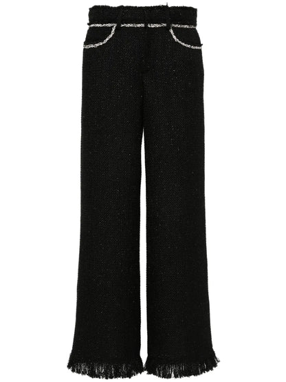 Rhinestone-Embellished Bouclé Trousers