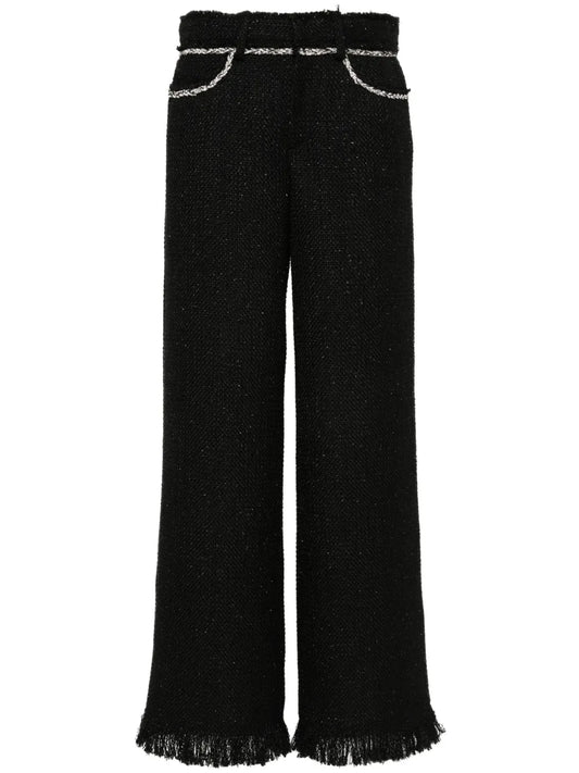 Rhinestone-Embellished Bouclé Trousers