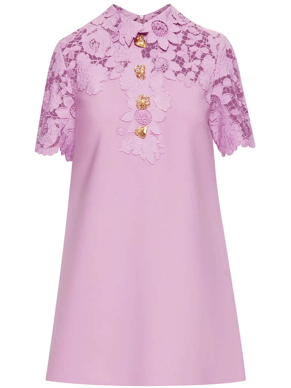 Mixed Botanical Guipure-Panel Minidress