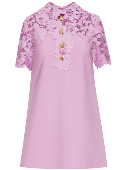 Mixed Botanical Guipure-Panel Minidress