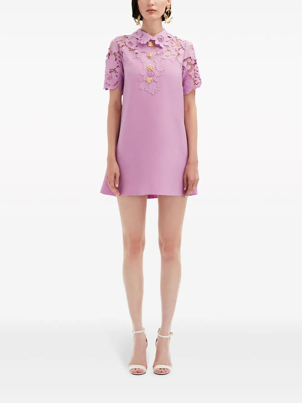 Mixed Botanical Guipure-Panel Minidress