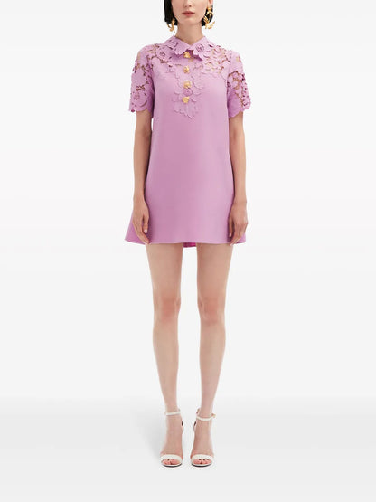 Mixed Botanical Guipure-Panel Minidress