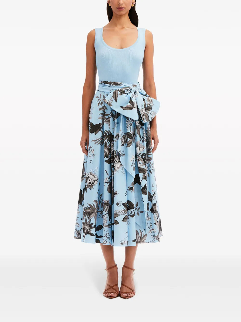 Flora & Fauna-Print Sleeveless Midi Dress