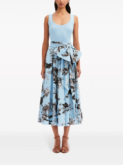 Flora & Fauna-Print Sleeveless Midi Dress