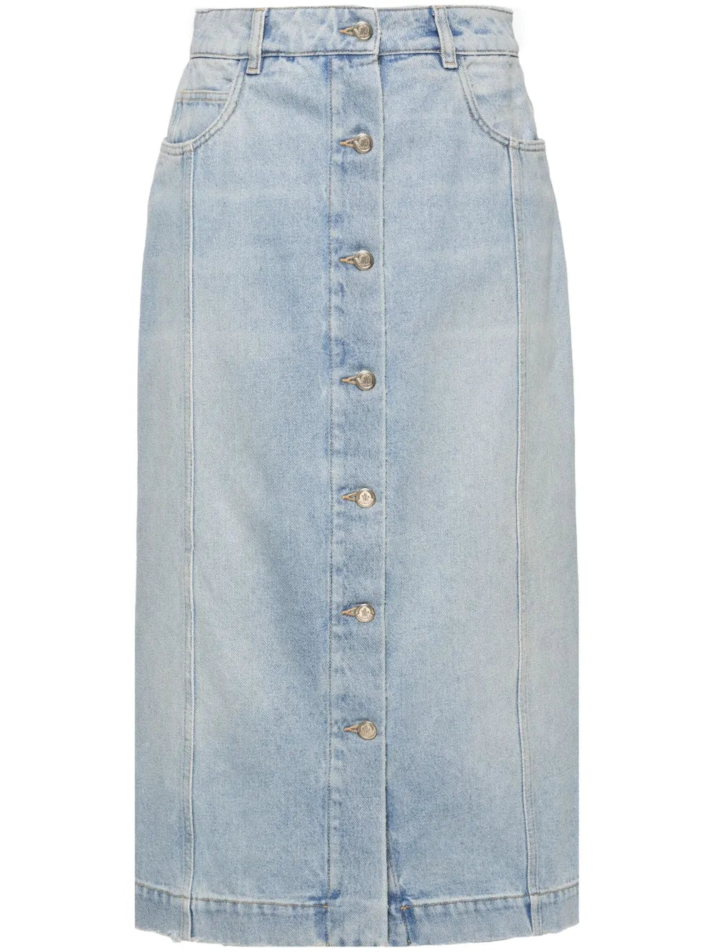 Button-Up Denim Midi Skirt