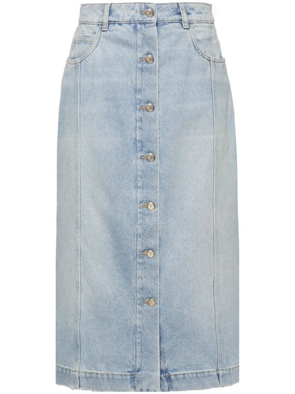 Button-Up Denim Midi Skirt