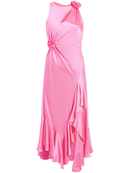 Flower-Detail Silk Midi Dress