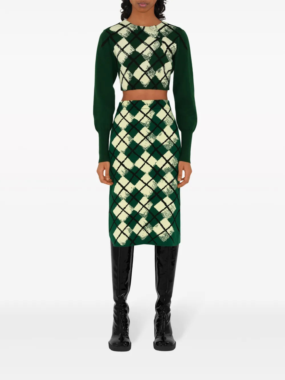 Argyle Intarsia-Knit Midi Skirt