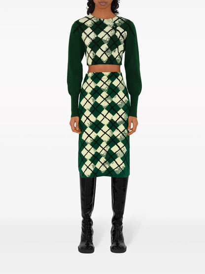 Argyle Intarsia-Knit Midi Skirt