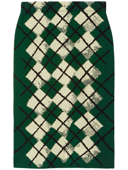 Argyle Intarsia-Knit Midi Skirt
