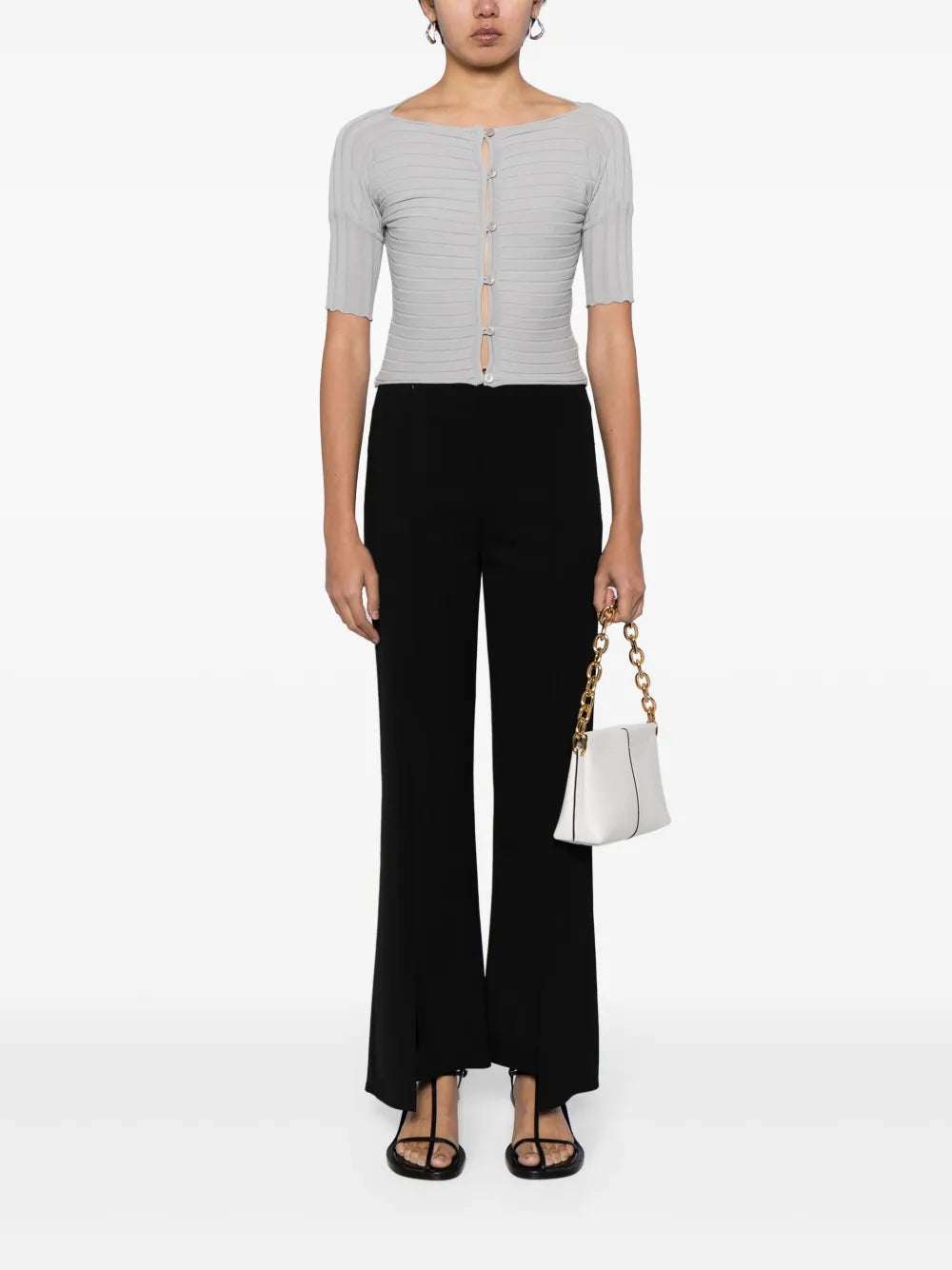 Ribbed Buttoned Fine-Knitted Top