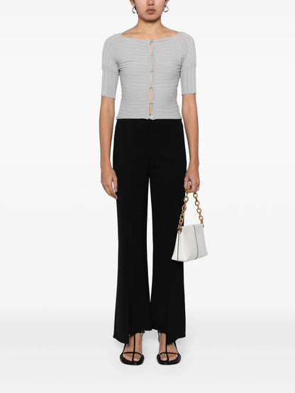 Ribbed Buttoned Fine-Knitted Top