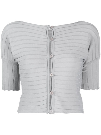 Ribbed Buttoned Fine-Knitted Top