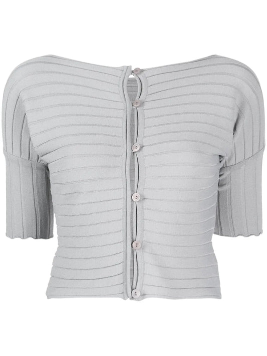 Ribbed Buttoned Fine-Knitted Top