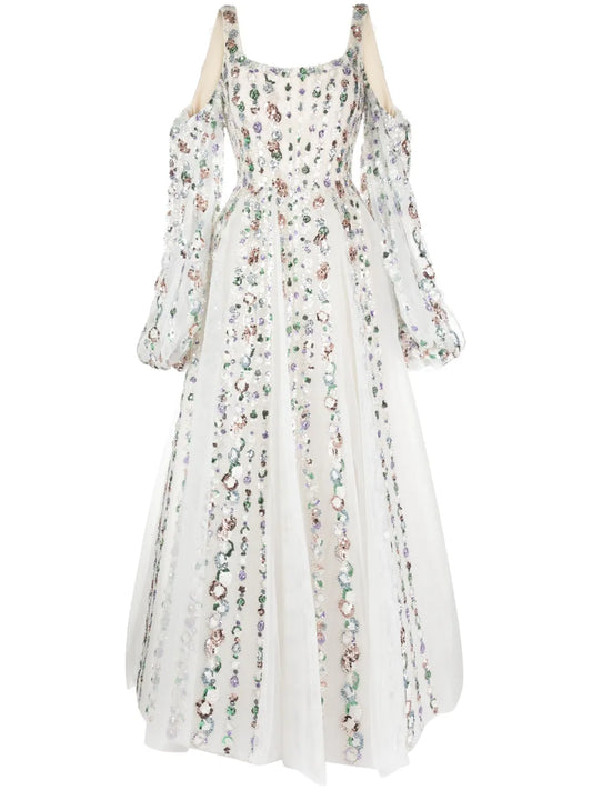 Sequinned Cold-Shoulder Tulle Dress