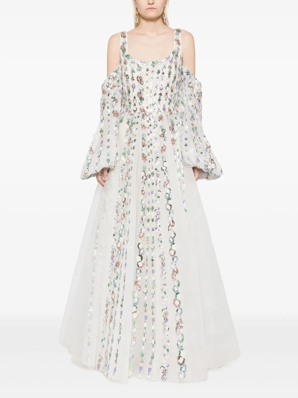 Sequinned Cold-Shoulder Tulle Dress