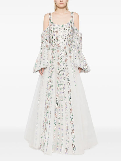 Sequinned Cold-Shoulder Tulle Dress