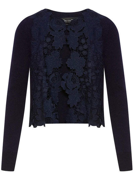 Mixed Botanical Lace-Panelled Cardigan