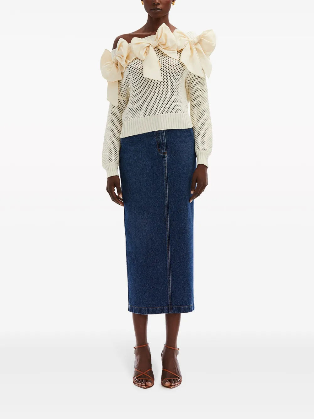 Bow-Embellished Pointelle-Knit Jumper