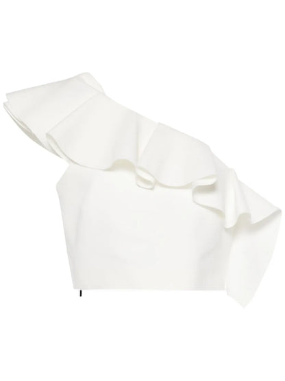 Ruffle-Trim One-Shoulder Cady Blouse