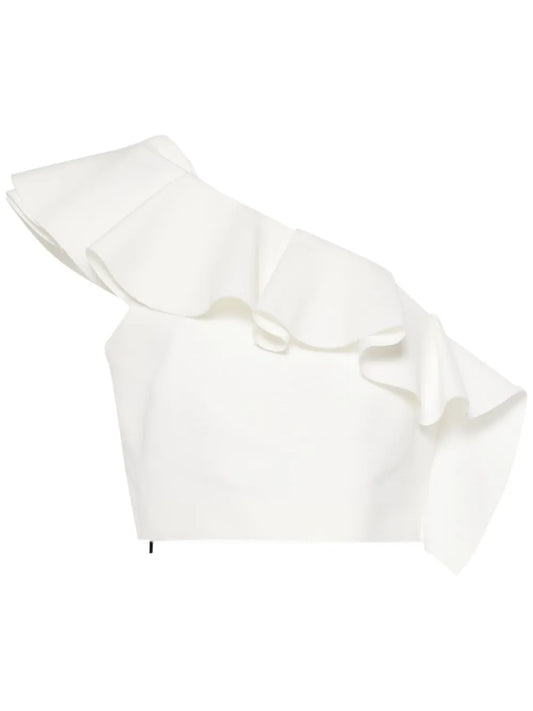 Ruffle-Trim One-Shoulder Cady Blouse