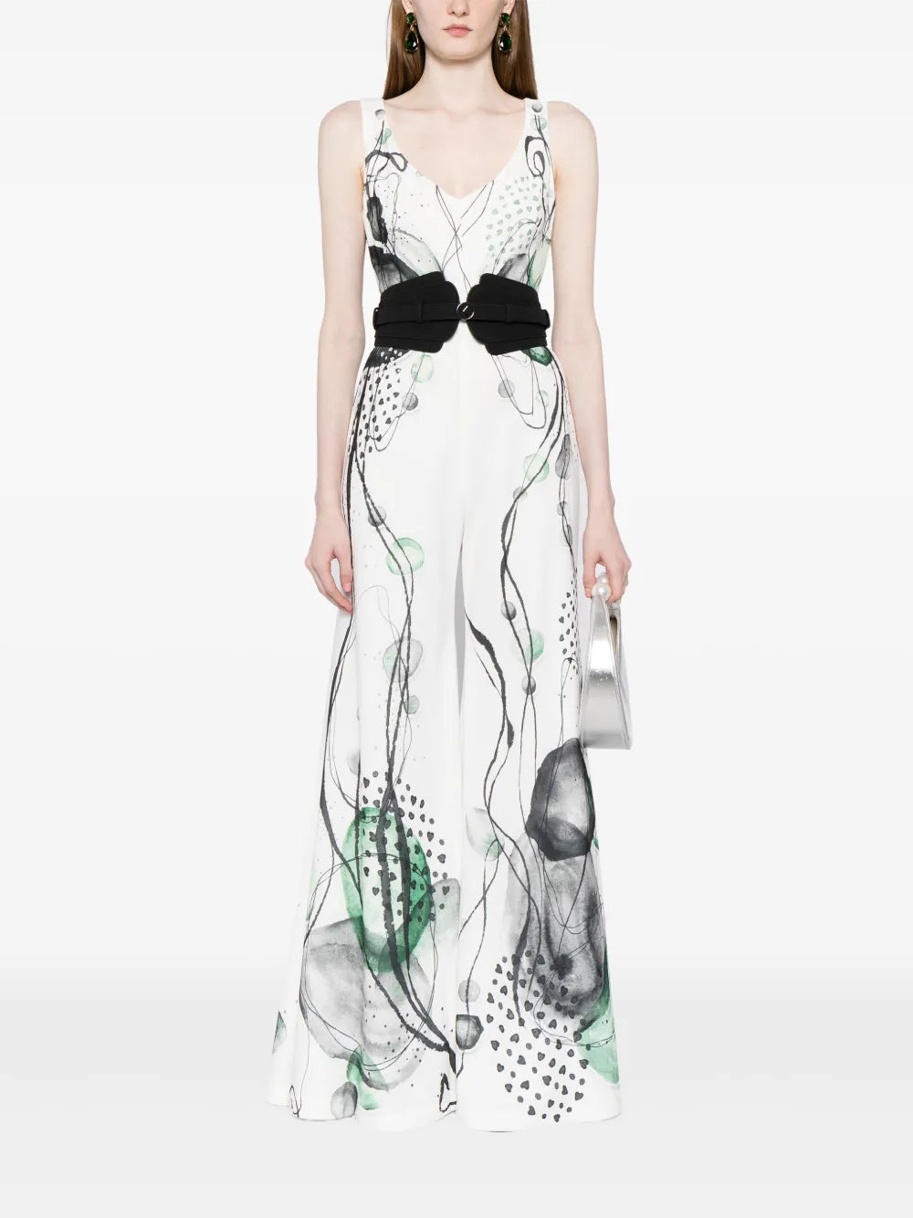 Abstract-Print Crepe Wide-Leg Jumpsuit