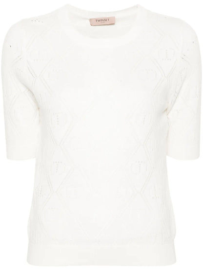 Logo-Plaque Open-Knit Top