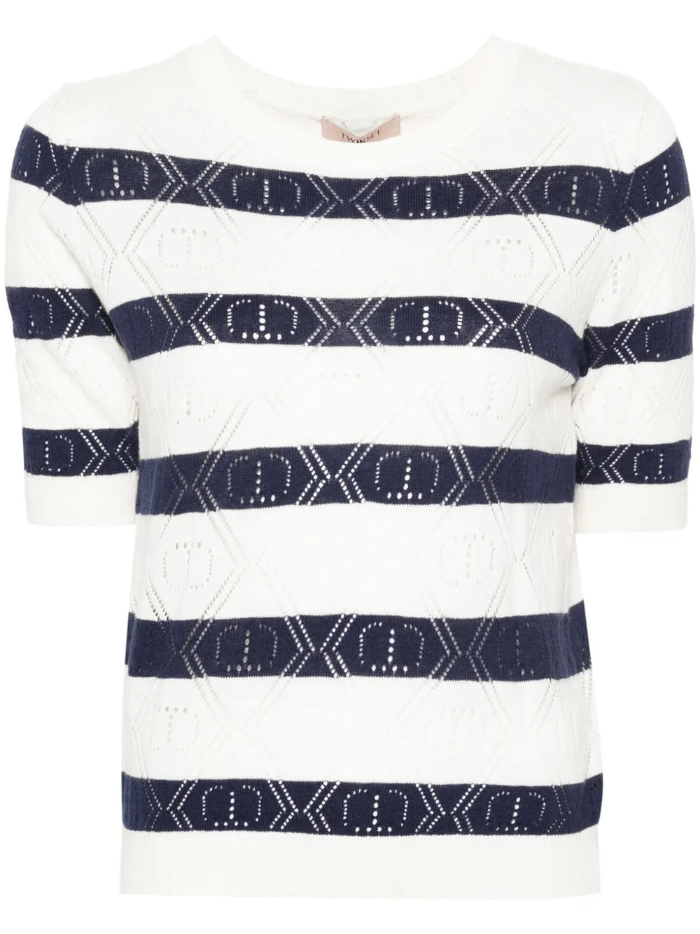 Open-Knit-Detailing Striped Top