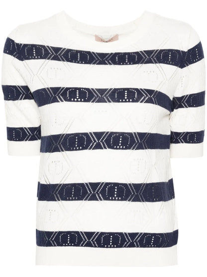 Open-Knit-Detailing Striped Top
