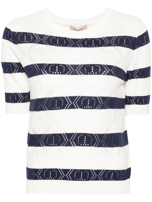 Open-Knit-Detailing Striped Top