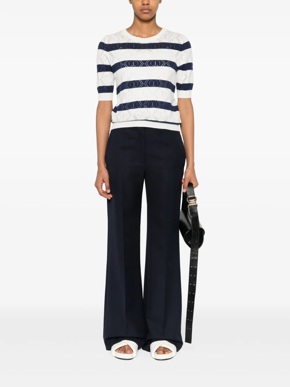 Open-Knit-Detailing Striped Top