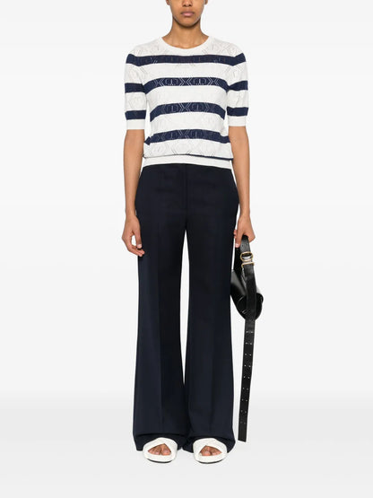 Open-Knit-Detailing Striped Top