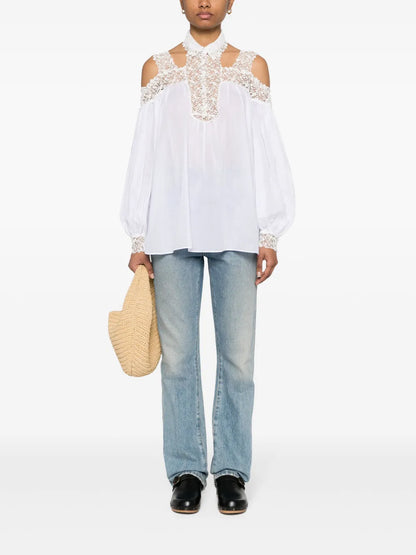 Floral-Embroidered Cotton Blouse