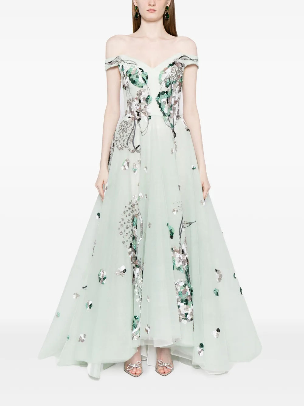 Off-Shoulder Beaded Tulle Dress