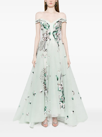 Off-Shoulder Beaded Tulle Dress