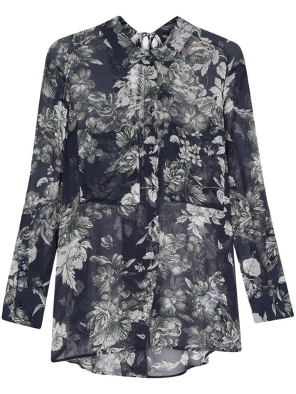 Floral-Print Chiffon Shirt