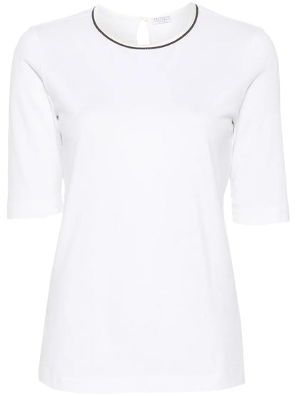 Monili-Detail Cotton T-Shirt