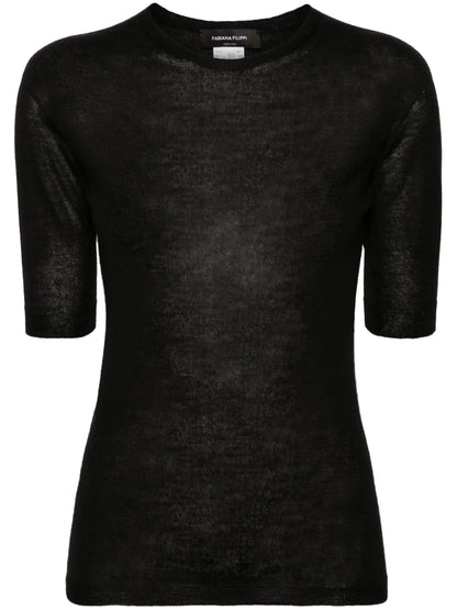Short-Sleeve Fine-Knit Sweater