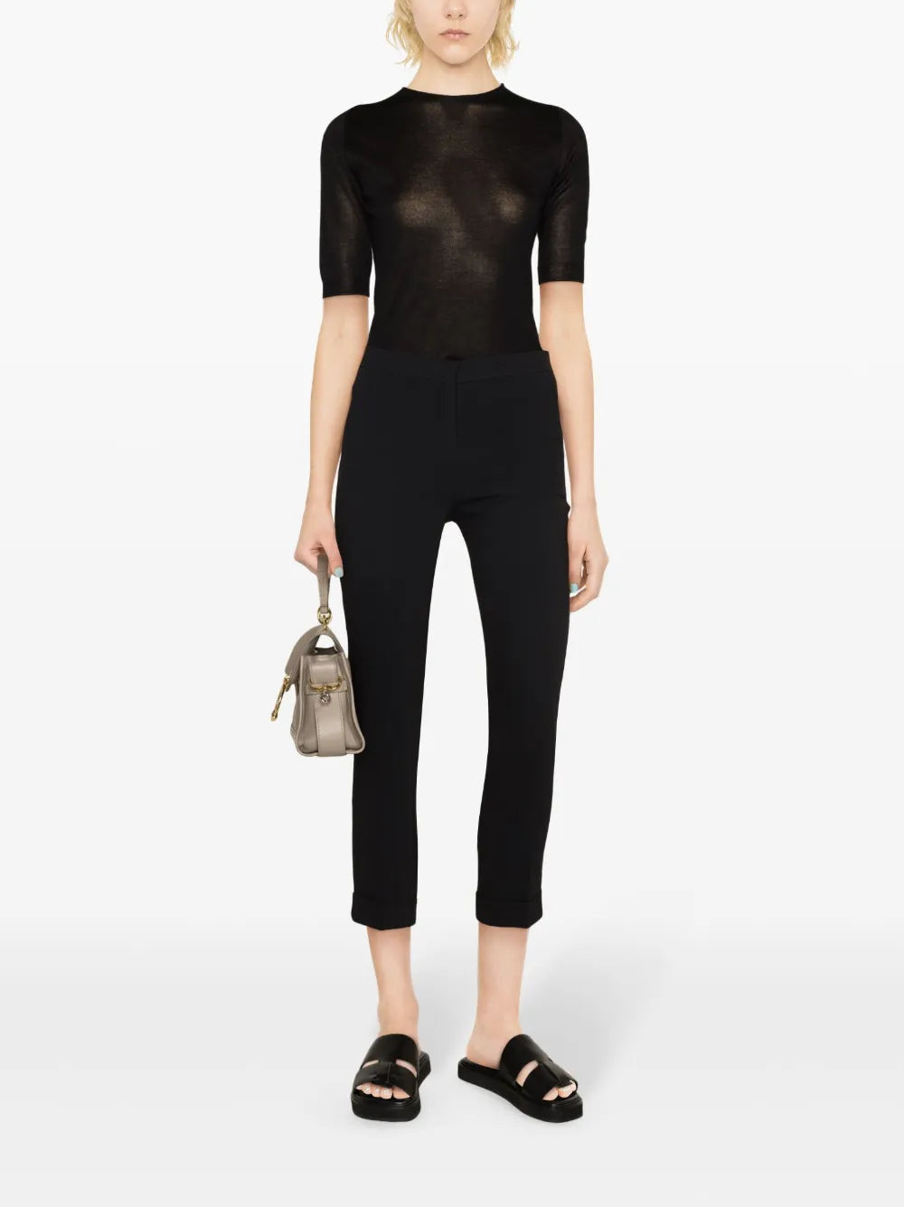Short-Sleeve Fine-Knit Sweater