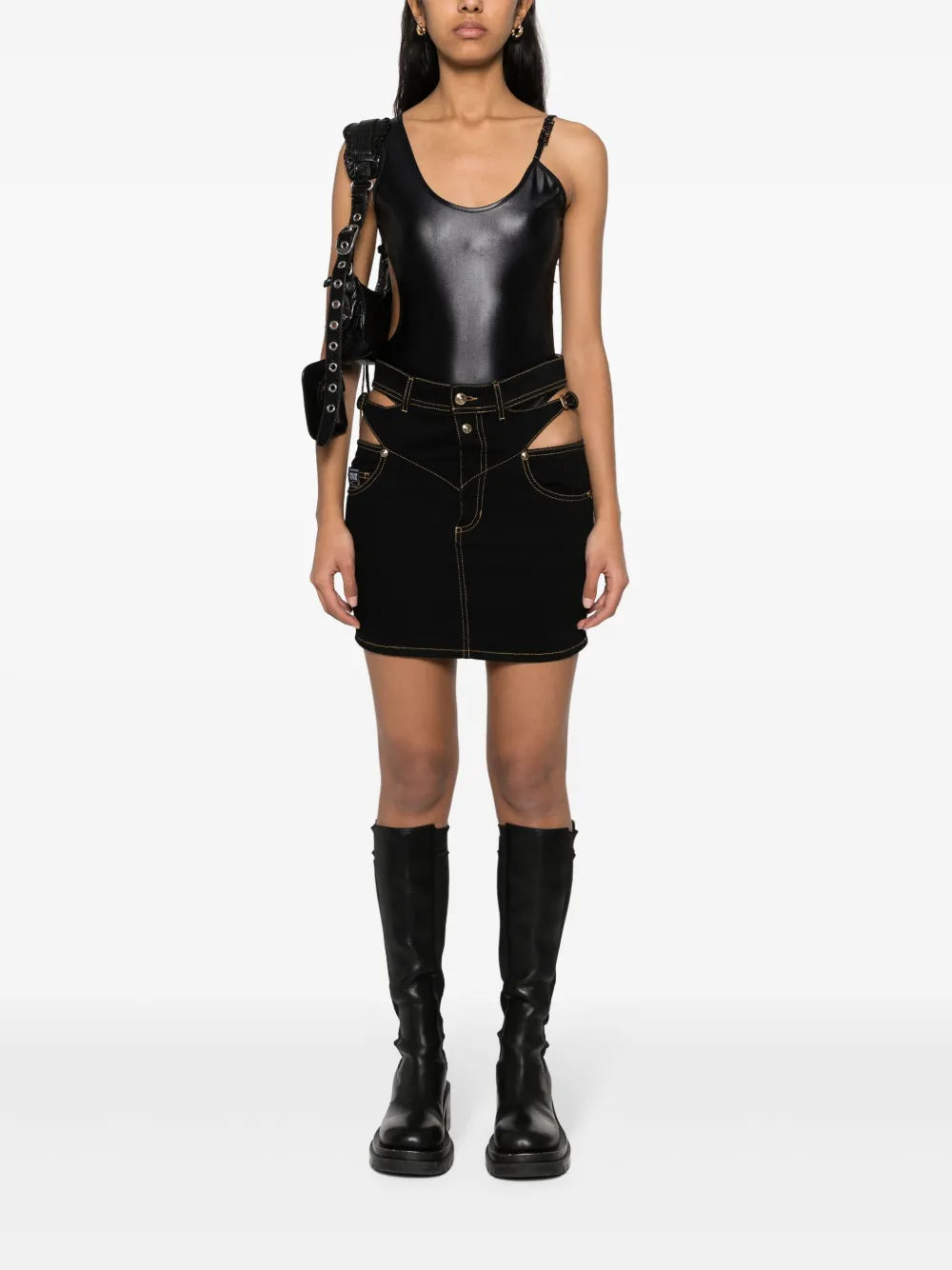 Baroque Buckle Denim Mini Skirt