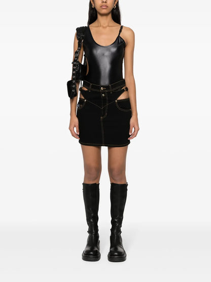 Baroque Buckle Denim Mini Skirt