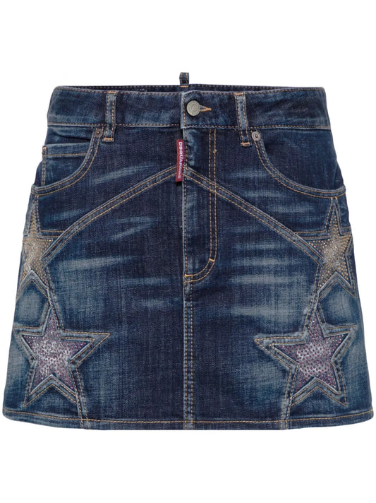 Star-Studded Denim Miniskirt